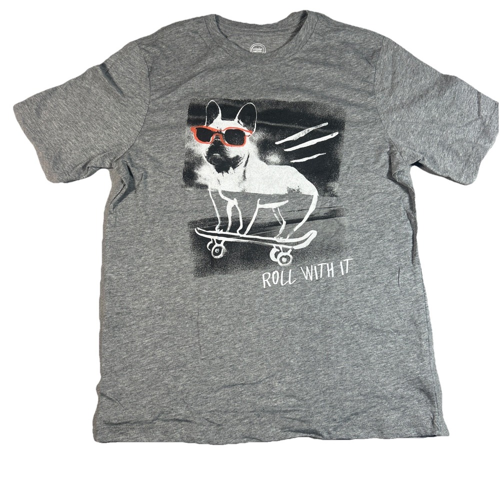 Wonder Nation Boys XL Gray Roll With It Skateboard Dog Graphic T-Shirt